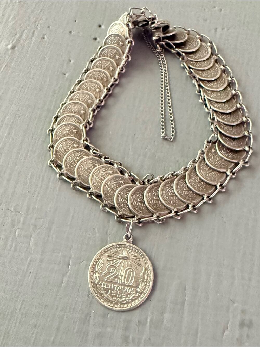 Mexico 925 Sterling Silver Coin Bracelet